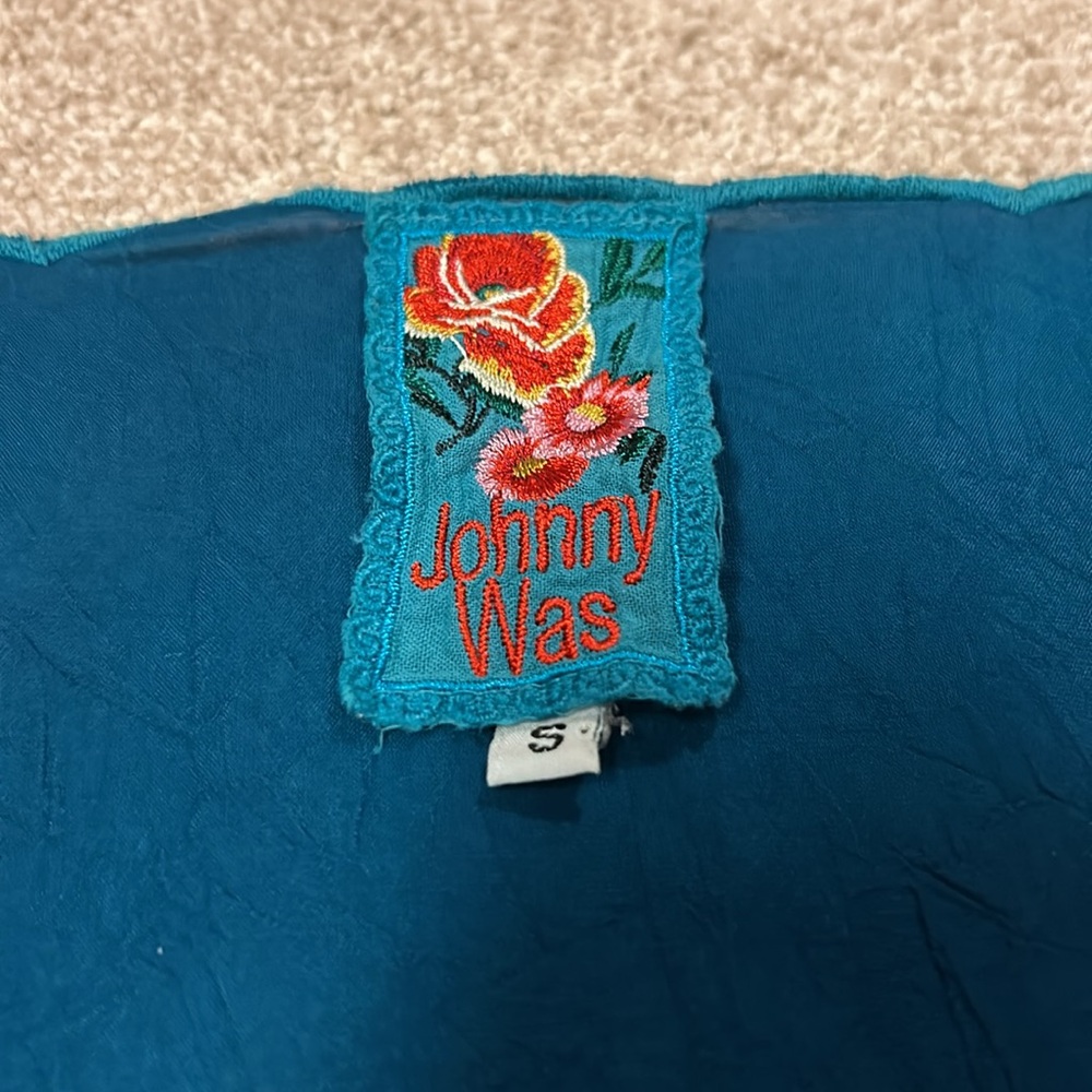**Last Chance** JOHNNY WAS Teal Embroidered Blouse, Small - Picture 6 of 8